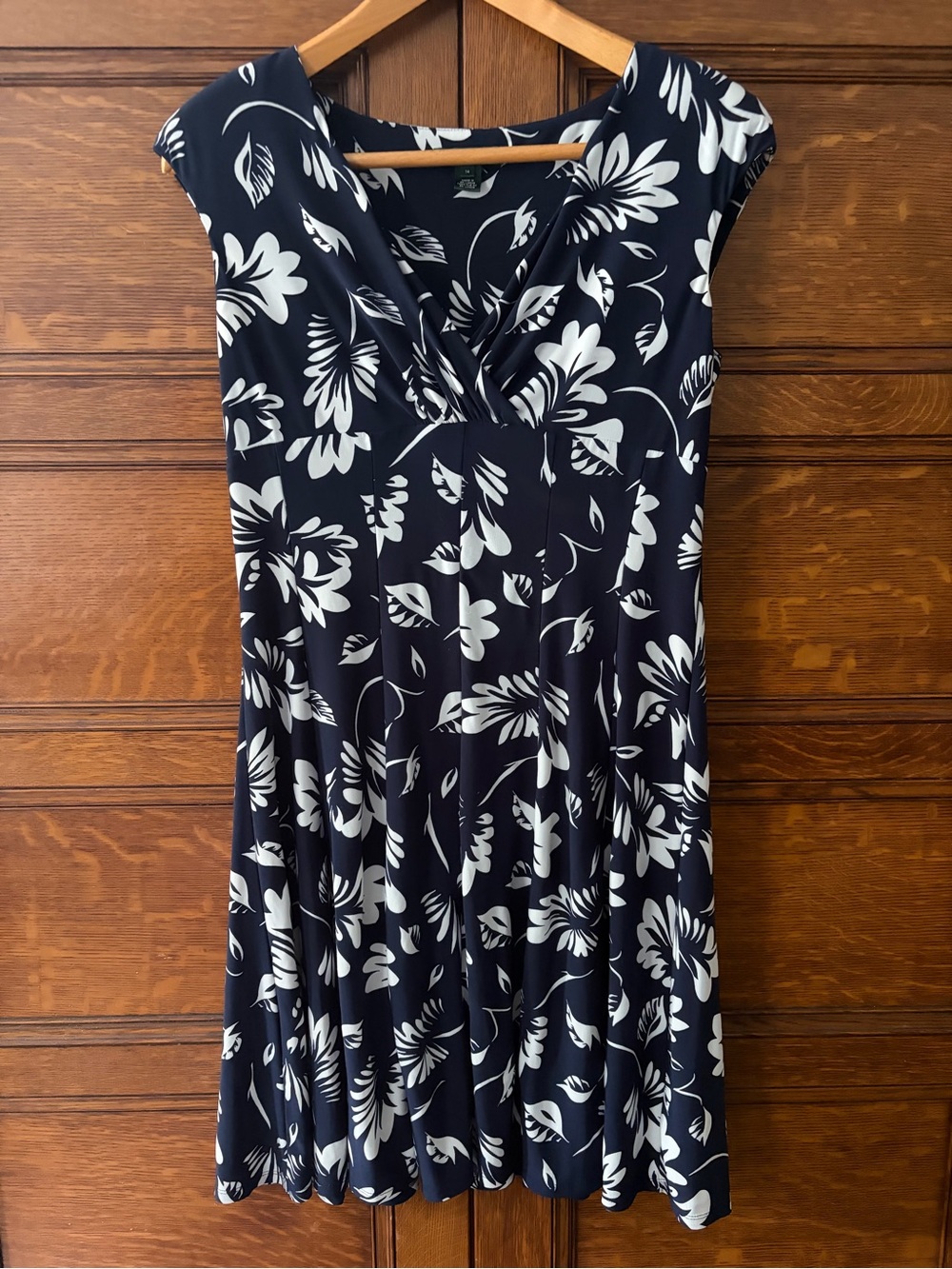 Lauren Ralph Lauren Sz 14 Floral Summer Dress Fit & Flare, Navy & White